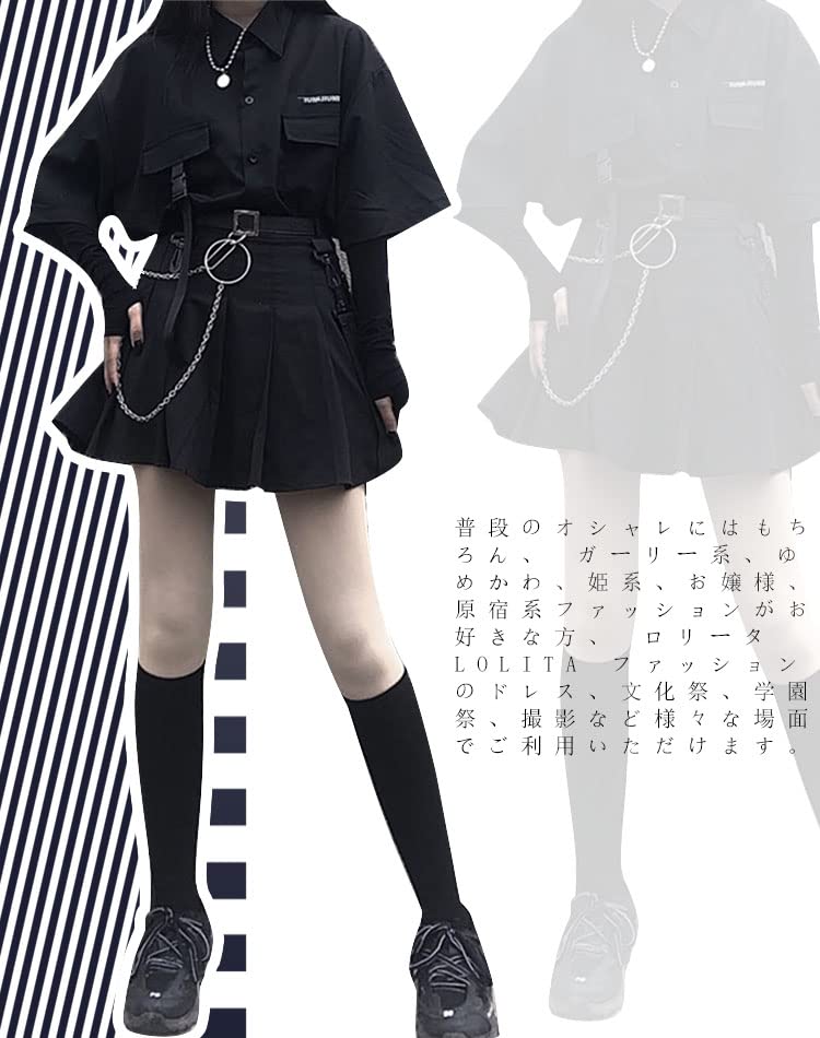 SHUMING Sommer locker kurzärmelig plissiert und koreanischer Street JK Harajuku Stil Damen Set, Passform, Massenprodukt Stil, Hemd, Rock, Gürtel, Lässig,