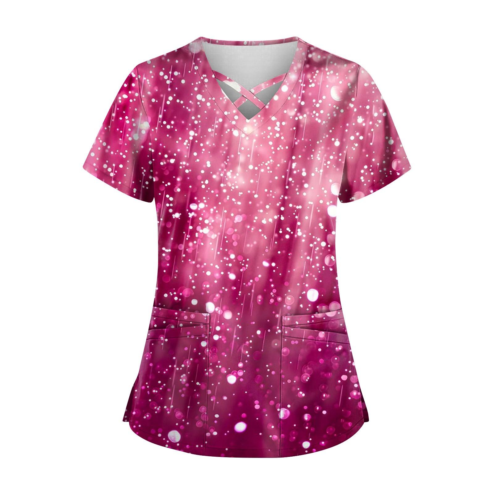 

Женская рубашка с короткими рукавами, крест-накрест, V-образным вырезом, пайетками, напечатанным карманом, униформа для сиделки, V-образный вырез, карман для сиделки XXL красный