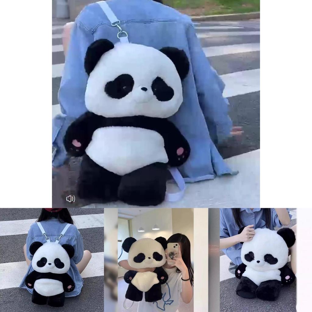 Cute Panda Plush Bag For Girls With Nylon Interior And Zipper Closure For Daily Use