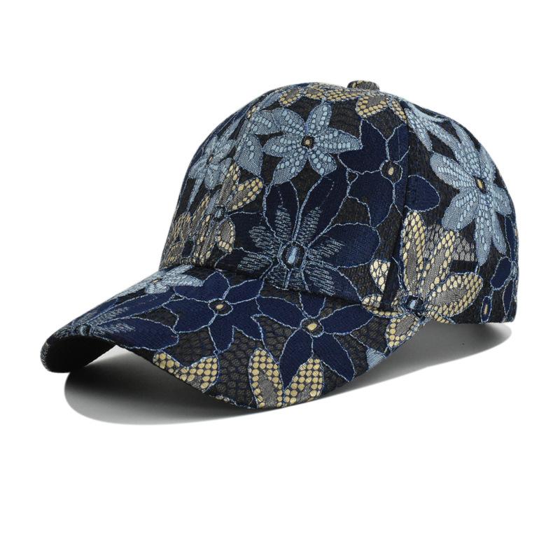 

Summer hat women s new flower embroidered baseball cap fashion versatile breathable gauze shade cap (54-60CM) Adjustable синий