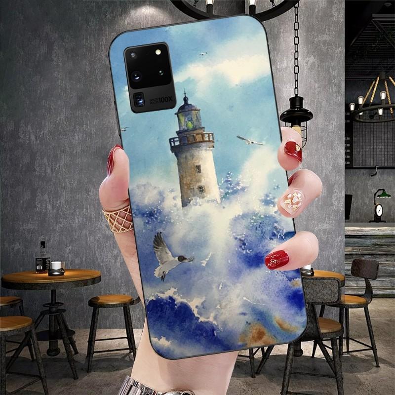 

Чехол для телефона с ручной росписью «Маяк» для Samsung Galaxy S6 S7 S8 S9 S10 S21 S22 Plus Ultra, мягкая черная накладка Galaxy S6 Edge