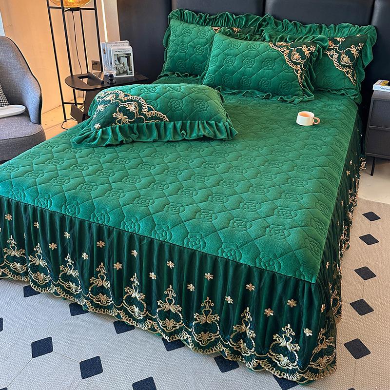 

Молочний Фліс Романтична Мереживна Спідниця на Ліжко Однотонна Світла Розкіш Осінь та Зима Фліс Потовщений Теплий Кораловий Фліс Комплект Постільної Білизни Трикомпонентний Комплект pillowcase 48 * 74cm pair