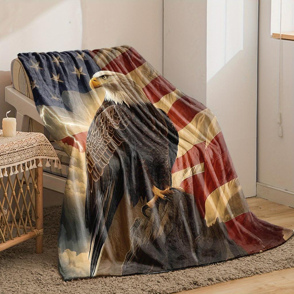 Eagle Pattern On the National Flag Flannel Printed Blanket Suitable for All Seasons Suitable for Living Room Office Sofa Travel