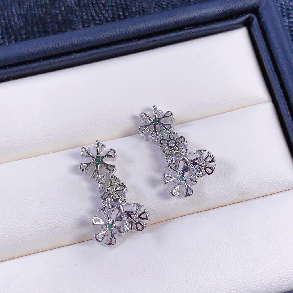 S925 Silver Flower Pendant with Jade and Zircon Inlay Bead 11-12mm