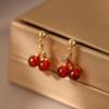 Sweet Red Cherry Jewelry Set Shiny Gold Chain Necklace Dangle Stud Earrings Zircon Women Trendy Fashion Gift