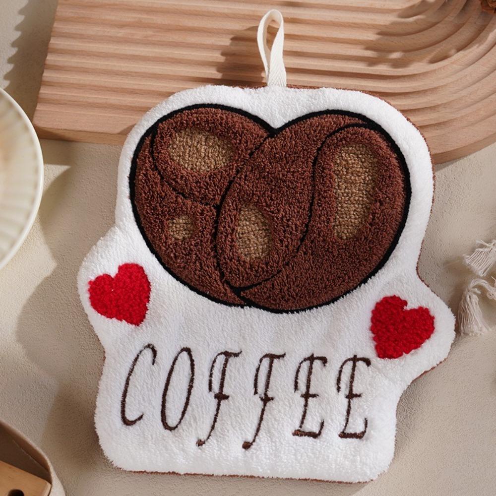 

New Coffee Print Hand Towel Kitchen Bathroom Kids Bathing Small Towels Soft Absorbent Tableware Cleaning Hanging Towel