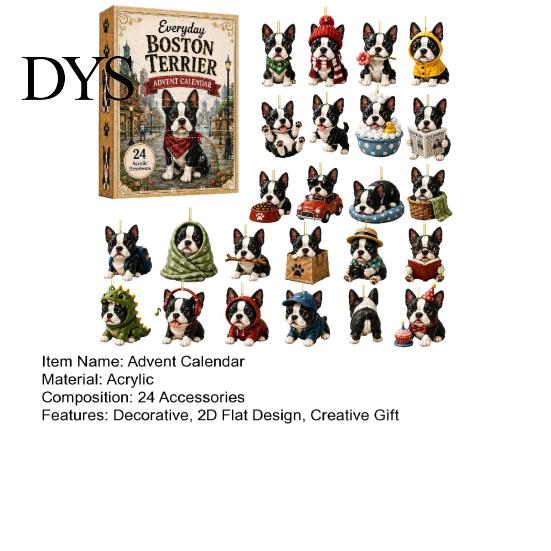 Dog Ornament for Christmas Tree Terrier Countdown Calendar, 24 Pcs Acrylic Creative Gift Box Set Holiday Decoration And Home Xmas Party Decor