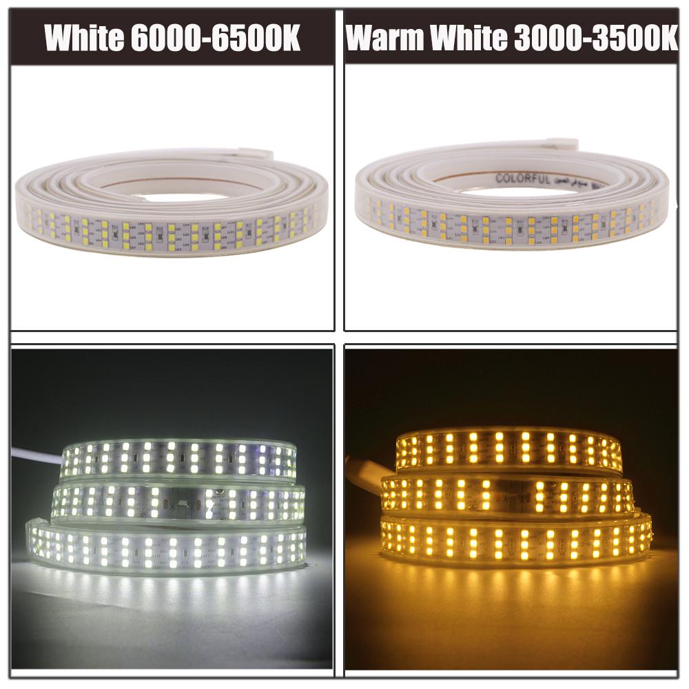 276Led/m Three Row LED Strip Light 220V 2835 Flexible LED Tape Waterproof Ribbon with EU Switch Plug for Home Holiday Decoration