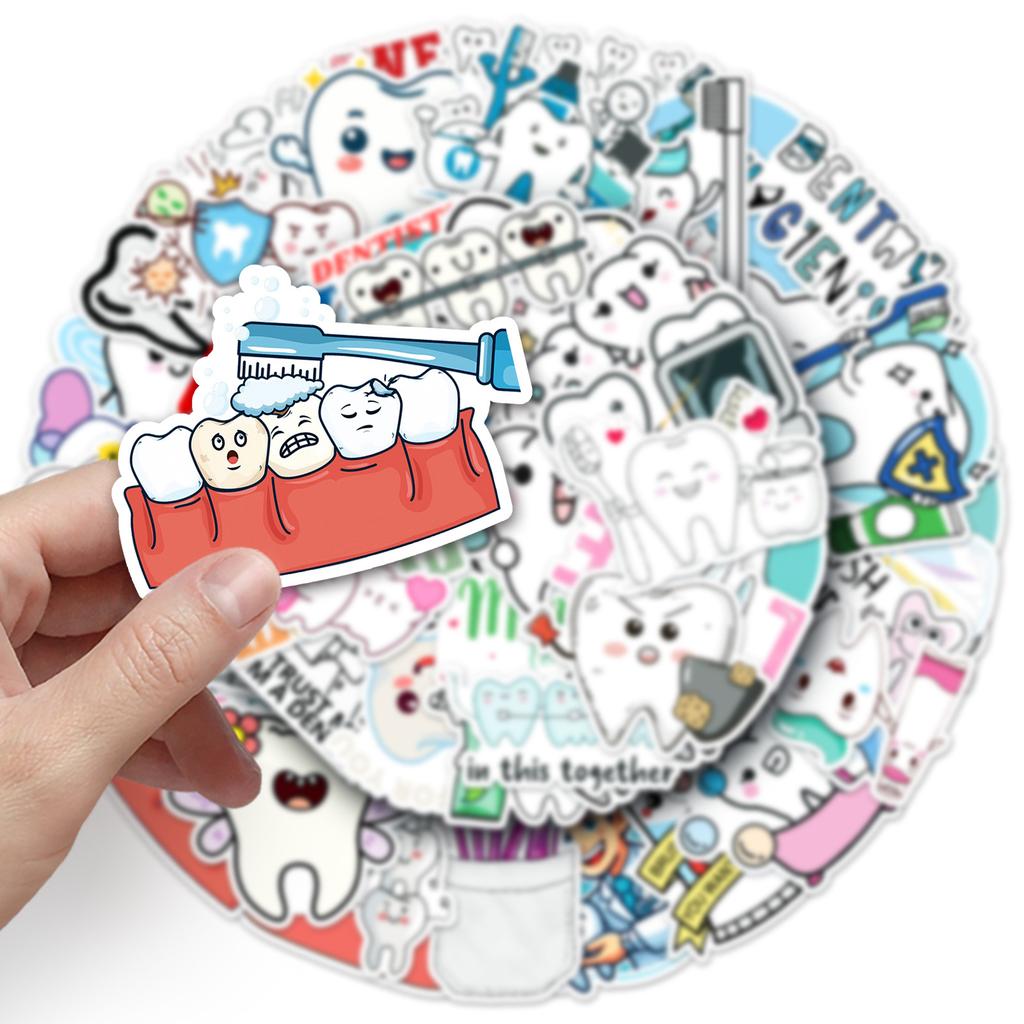 50 Teeth Care Doodle Stickers Personalized Cartoon Cute Logo Decorative Water Cup Suitcase Stickers