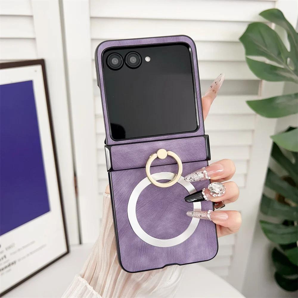 Leather Shockproof For Wireless Charging Phone Case for Motorola Razr 50 40 Ultra Mooto Razr 60 Ring Hinge Protective Cover