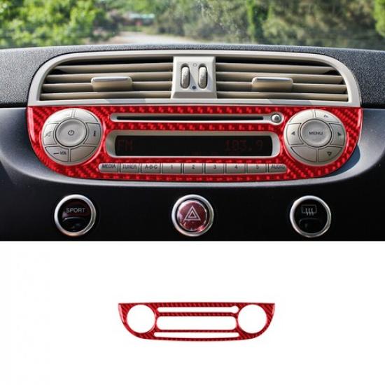 Bright Red Carbon Fiber Car Front Radio CD Panel Cover For Fiat 500 12 13 14 15