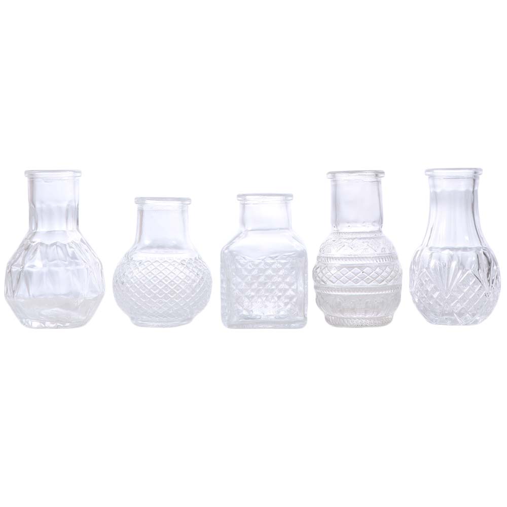 10PCS/SET Crystal Clear Small Vase Set Retro Relief Transparent Vase Wedding Centerpiece
