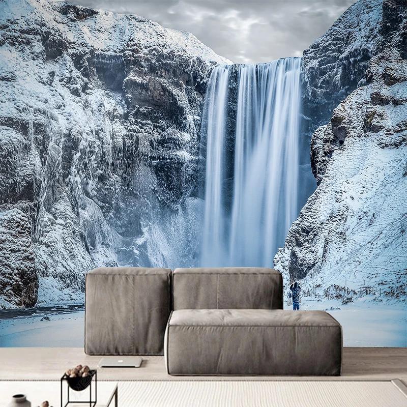 Custom 3D Photo Wallpaper Natural Scenery Snow Waterfall Wall Mural 3D Sticker Wall Paper For Bedroom Home Decor Wall Covering