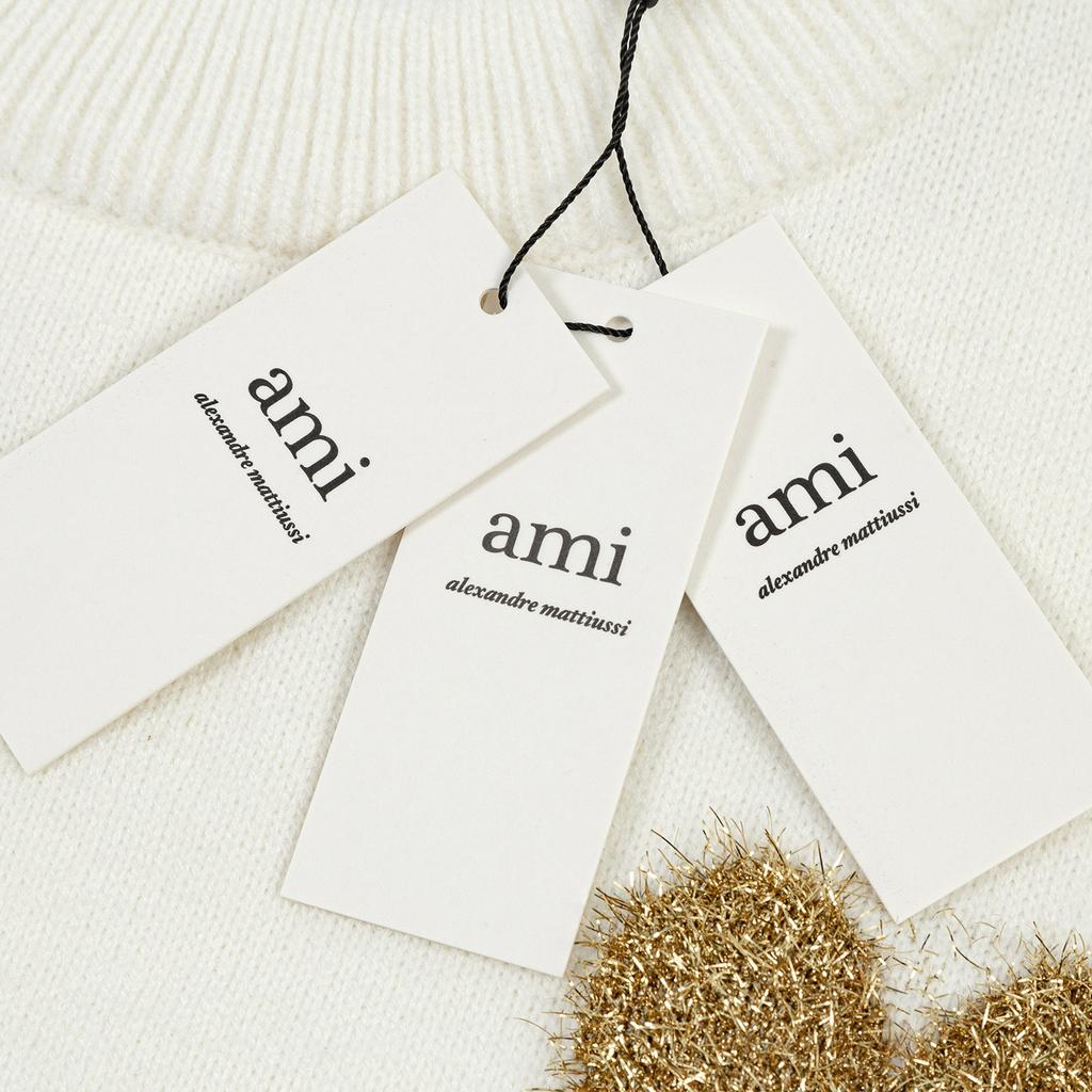AMI Autumn and Winter New Gold and Silver Large Heart Alpaca Wool Blended Soft and Sticky Knitted Couple's High Neck Sweater