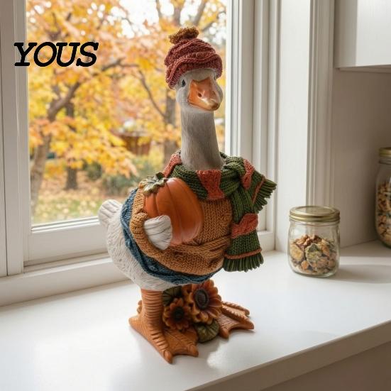 Resin Toy Decoration Autumn Pumpkin Duck Ornament, Exquisite Craft, Lifelike Animal Office Desk Figurine, Creative Home Garden Patio