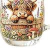 Durable Glass Drinkware 350ML Hand-painted Highland Cow Glass Cattle Coffee Mug Decorative Wine Glasses with Handle Heat-Resistant Tea Milk