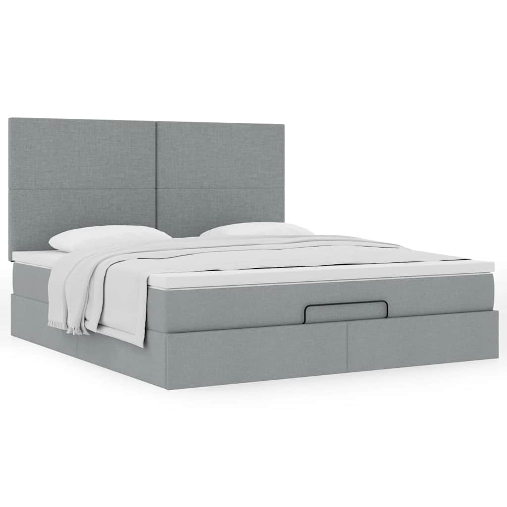 Enjoy restful nights with this Ottoman bed with mattress in light grey 160 x 200 cm fabric