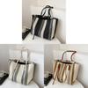 Canvas Tote Bag For Women With Striped Pattern And Zipper Closure For Daily Use