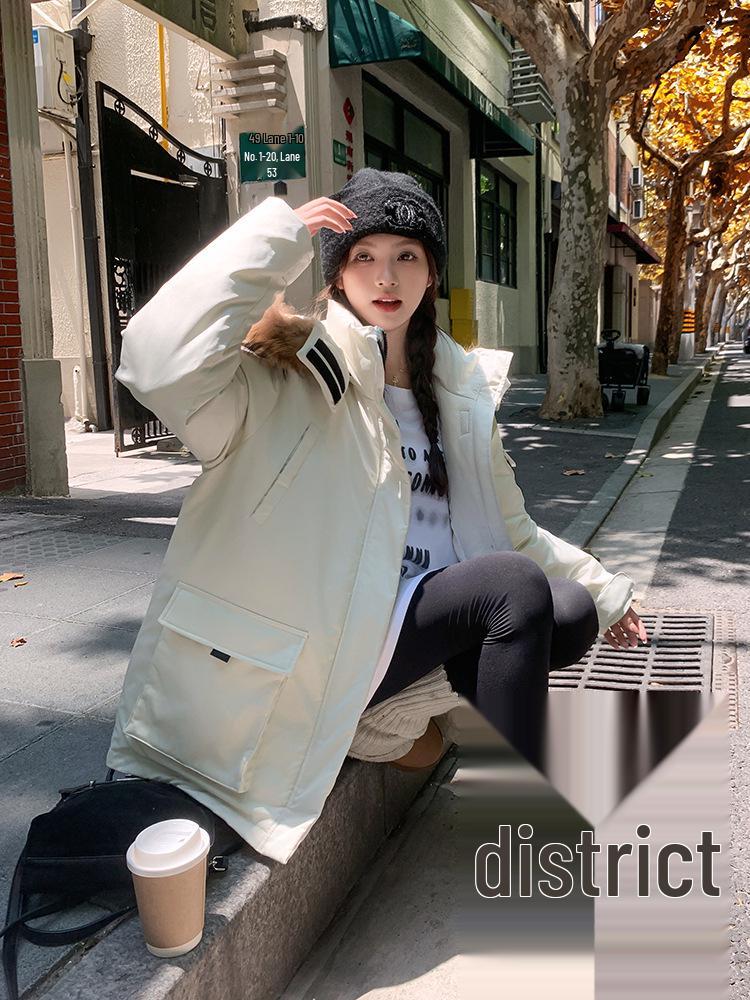 2025 Women's Winter Down Coat with Big Fur Collar - American Style Thickened Cotton-Padded Parka for Couples