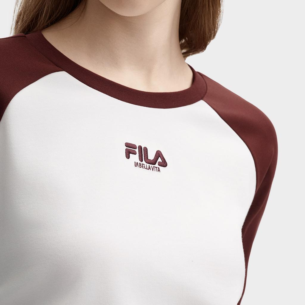 Fila Simple Color Blocked Raglan Fitted Comfortable Versatile Casual Long Sleeve T-Shirt Women Tops Terracotta Brown F11W439205FBN
