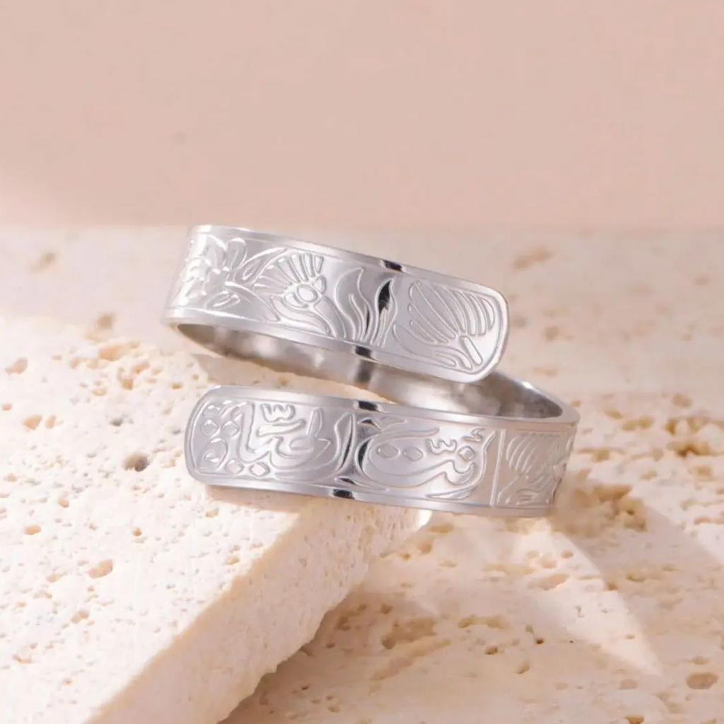 LIKGREAT Lotus Rune Open Ring Lotus Flower Spiritual Rings Boho Yoga Buddhist Tibetan Stainless Steel Jewelry Christmas Gift