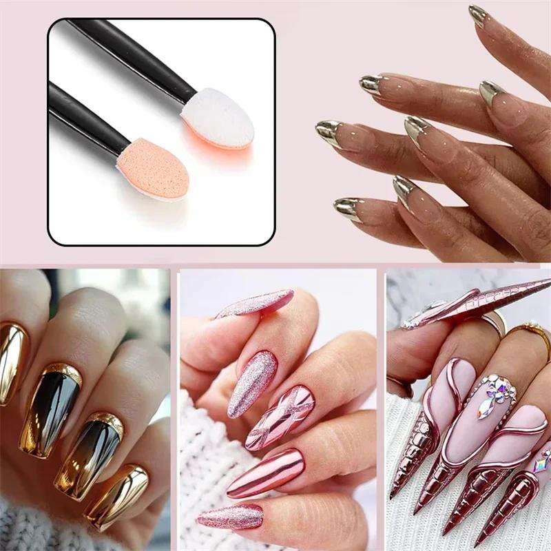 50/100pcs Nail Powder Brushes Sponge Double-head Mini Sponge Sticks Nails Art Mirror Chrome Pigment Applicator Makeup Tools