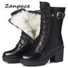 Fashion 2025 Winter Leather Women Winter Boots Thick Wool Warm Women High-heeled Genuine Boot High-quality Female Snow Boots Women Shoes