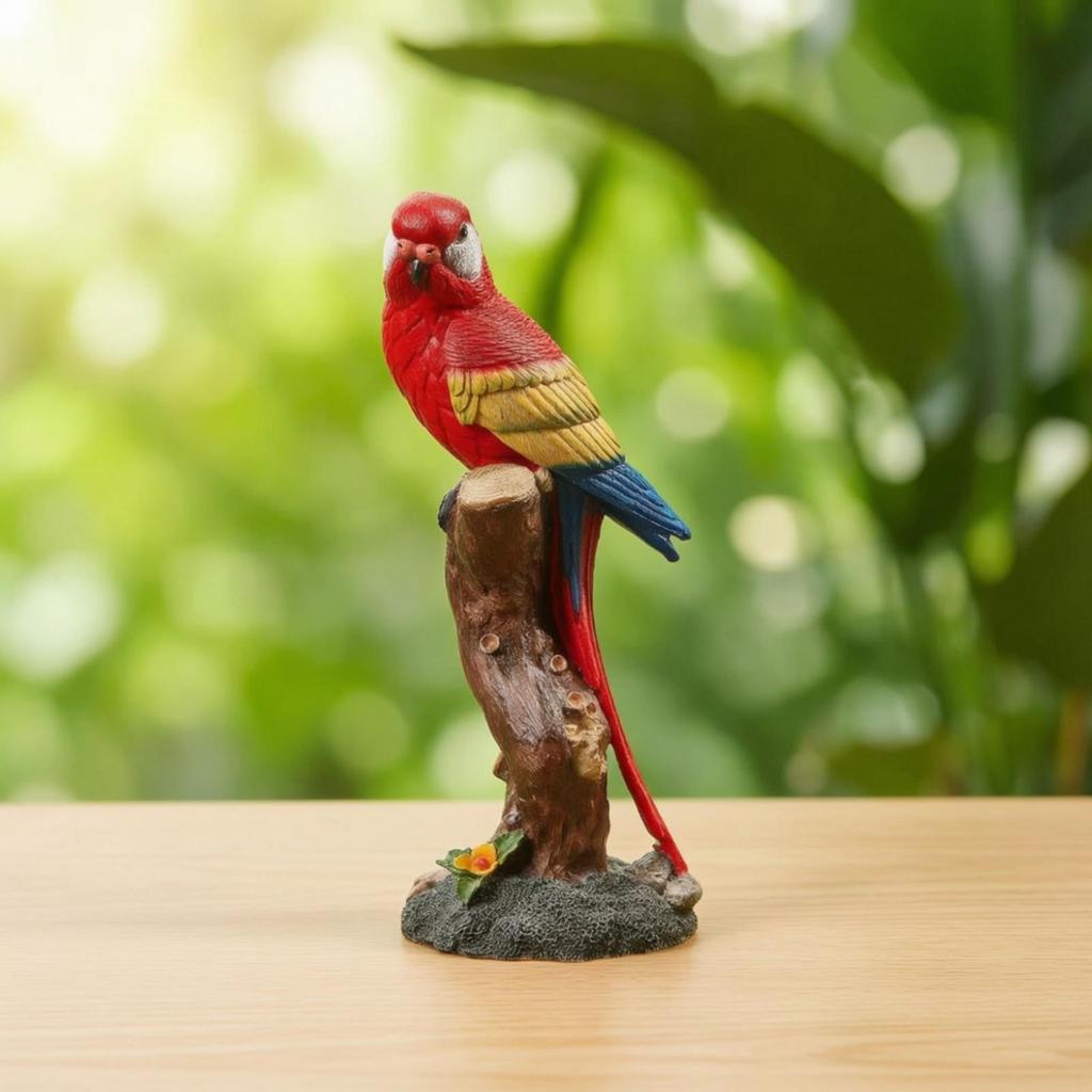 Harz Papageienfigur Mehrfarbig auf Baumstumpf Statue Realistischer Dekorativer Vogel für Wohnzimmer