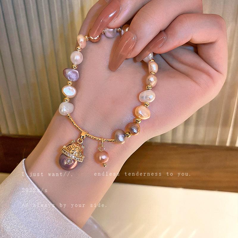 Bracelet en nacre perle d'eau zircon design sens tête de chat bracelet célébrité Internet tempérament bijoux femmes