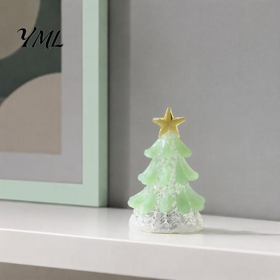 Christmas Gift for Friends Handmade Glass Tree Lighted Figurine, Mini Luminous Xmas Crystal Figurine Night Light, Art Tabletop Holiday Decoration