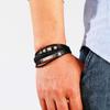 Herren Edelstahl Lederarmband Mehrschichtig Handgewebt Titanstahl Armband Armband