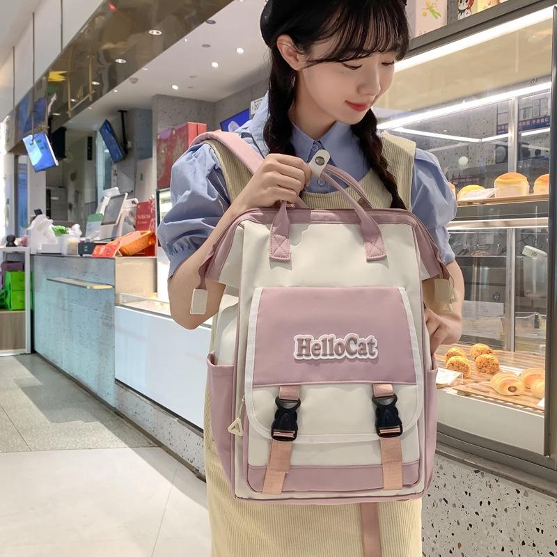 

College Style Contrasting Color Student Schoolbag Women s New Style Sensual Fresh Backpack Popular Nylon Korean Backpack
