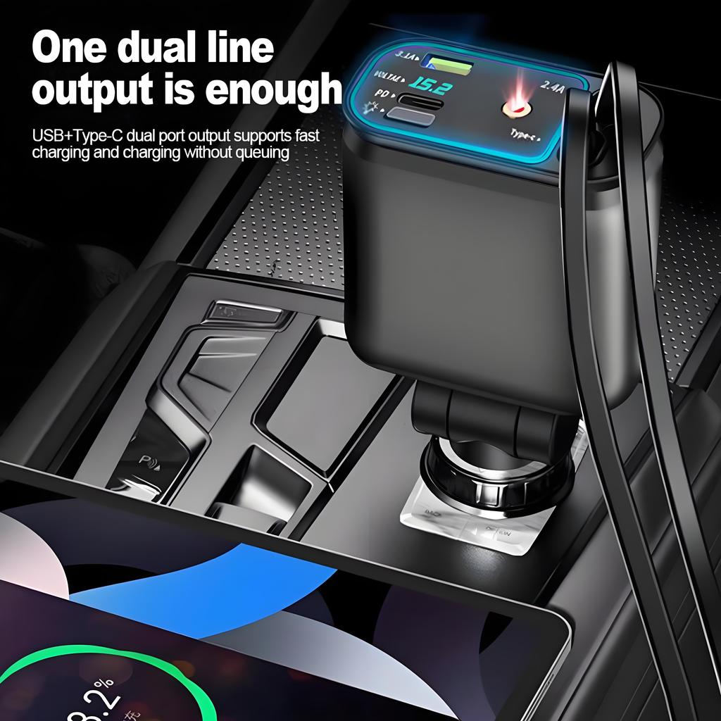 4 In 1 120W Retractable Car Charger Starlight In Car Roof,with ambient light and Star Night Light Type C Fast Charging Adapter,Dual Cable Car Charger