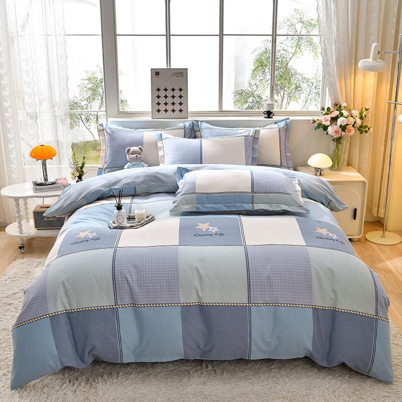 New Stylish Skin-Friendly Cotton Flannel Bedding Set - Thickened Plaid & Floral Design for Students