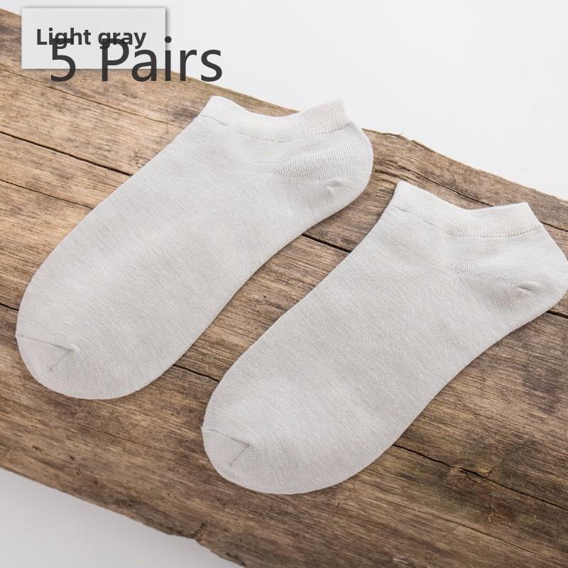 5 Pairs of Men's Retro Solid Color Short Tube Invisible Breathable Sweat Absorption Shallow Mouth Boat Socks