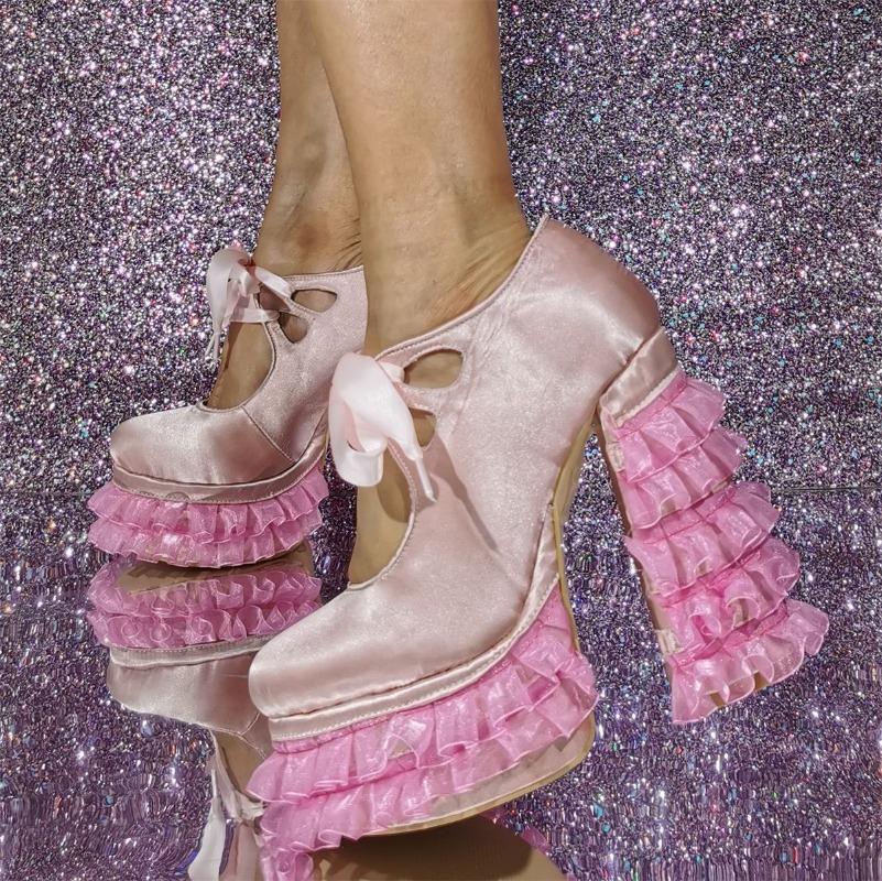 Divat Méret 36-47 Szegecses/Csipkés Szélű Platform Magassarkú Éjszakai Klub Szexi Pikáns Lány Színpadi Cipő Európai Amerikai Női Egycipő