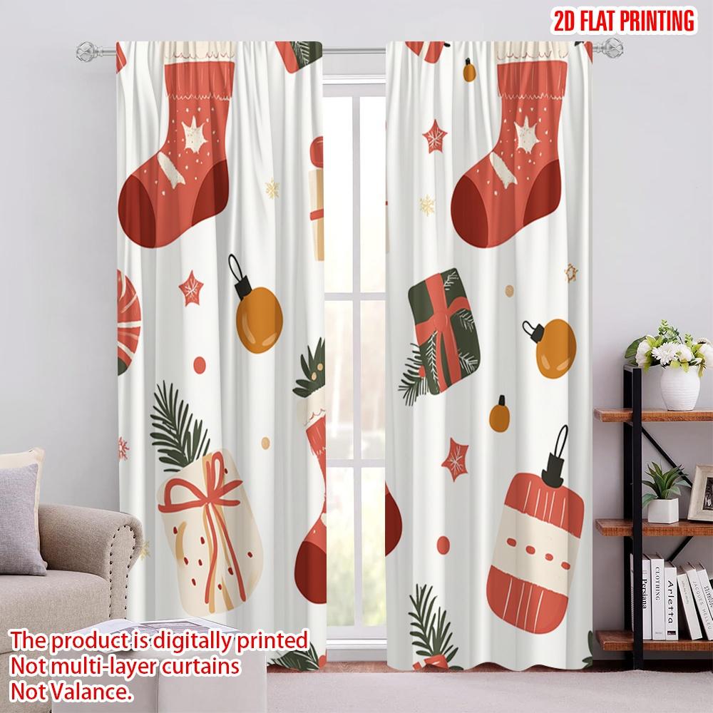 

2pcs,2D plane printing Minimalist Curtains Christmas Bells Gifts Stockings (4) Versatile 100% Polyester (without rod) Festive 52.50 × 116.00 cm 2 pcs