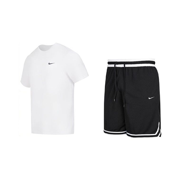

Nike Логотип Тренировочная Удобная Футболка с Круглым Вырезом и Коротким Рукавом, Трикотажные Шорты с Цветными Блоками, Повседневный Спортивный Комплект, Мужские Комплекты DV9840-100+DH7161-010 S