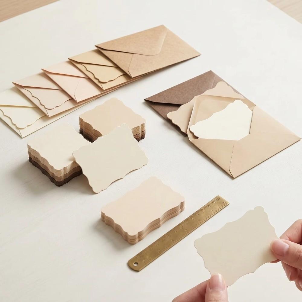50Pcs With Envelope Greeting Card Wave Edge Invitation Cards Envelope Mini Gift Card Party Use