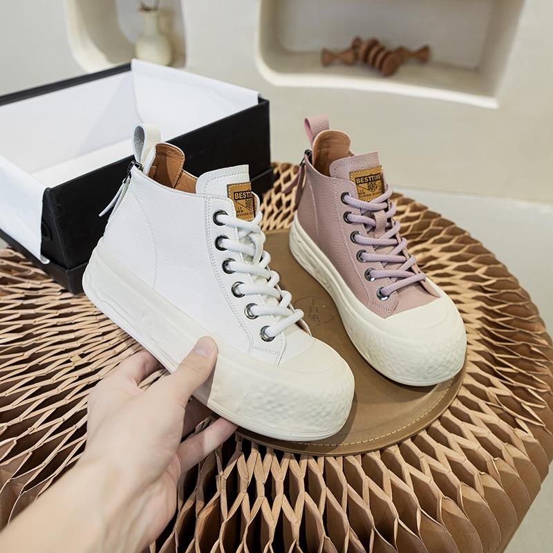 Высокие повседневные белые туфли женские кожаные после осени с двойной молнией большого — фото 3