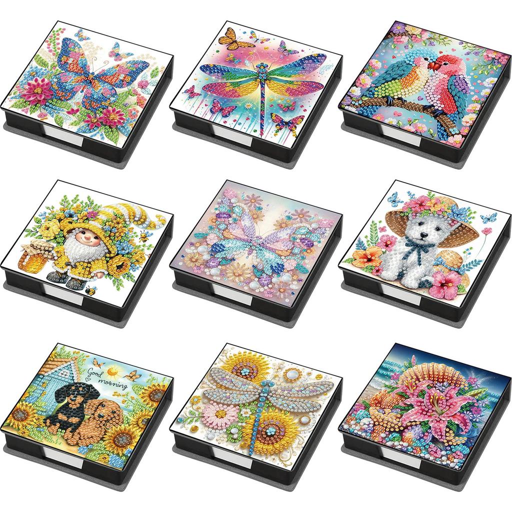 DIY Rhinestones PU Diamond Painting Notecard Box with 160 Sheets Paper Gem Art Sticky Note Holder Gem Painting Memo Pad Holder
