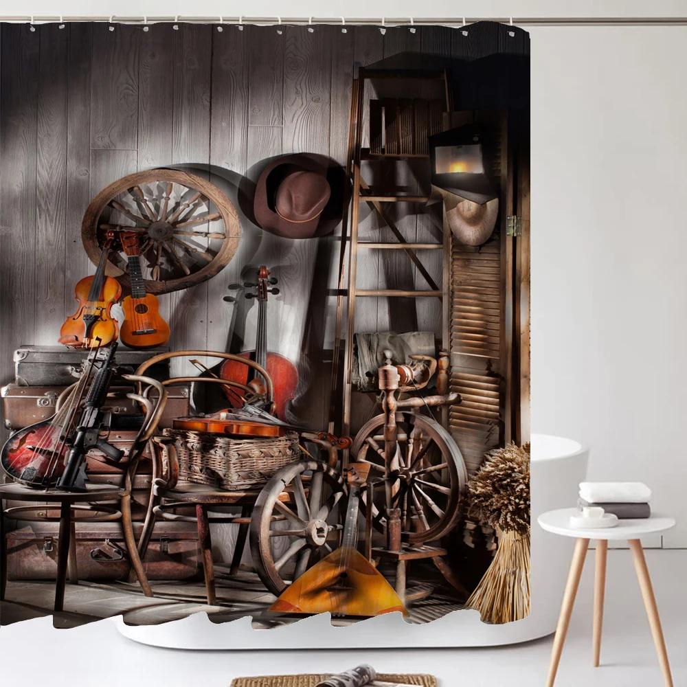 Nostalgic And Retro Industrial Style Shower Curtain Rustic Style Bathroom Curtains Polyester Fabric Home Decor Curtain