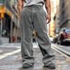 Men Corduroy Loose Casual Solid Color Elastic Waist Straight Long Pants