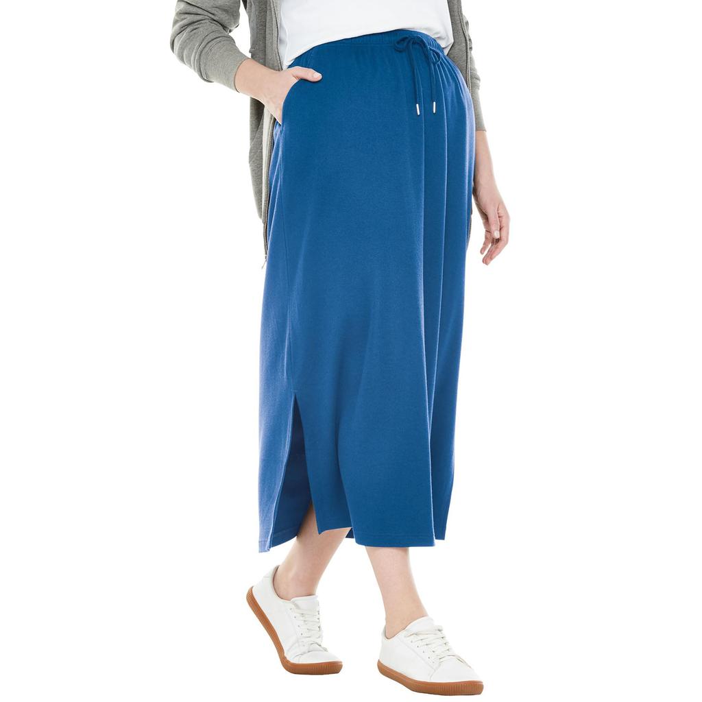 Womens Casual Maxi Skirts High Waist Trendy Drawstring Side Slit Skirts With Pockets