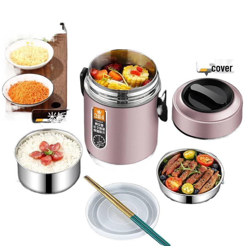 Large Capacity 304 Stainless Steel Double-Layer Insulated Lunch Box with Lid - Food Grade for Office Workers and Students