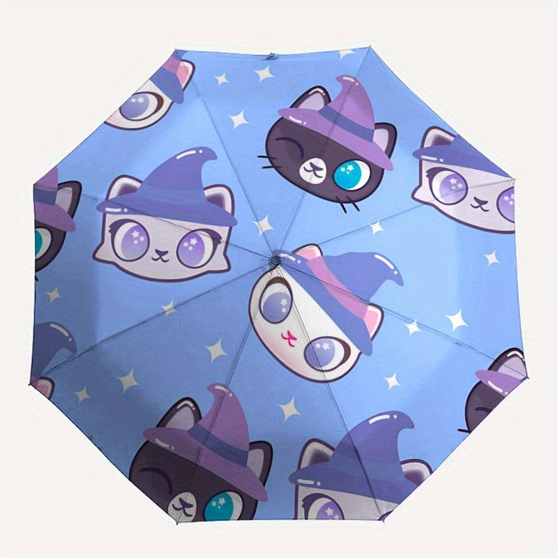 1pc Witch Cats Automatic Open/close Umbrella, 8-Rib sturdy structure, Portable Travel Umbrella, Parties, Everyday Use, Outdoor Accessory, Ar