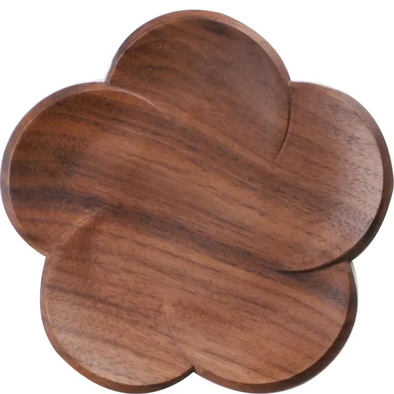 Black Walnut Coasters,Solid Wood Petal Shaped Drink Mats for Hot/Cold Beverages, Natural Wooden for Office Kitchen Dining Table