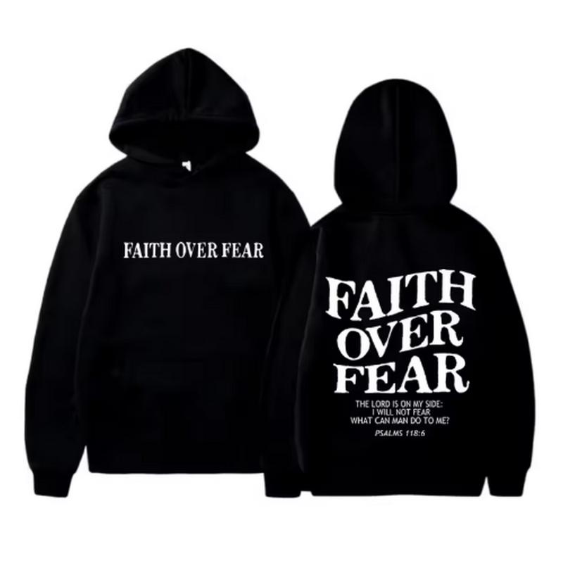 FAITH OVER FEAR Potisk Mikiny pro muže s kapucí Dámské Ležérní Mikiny s dlouhým rukávem Mikiny s kapucí Hip Hop Harajuku Mikina s kapucí Y2k Pánské topy s kapucí