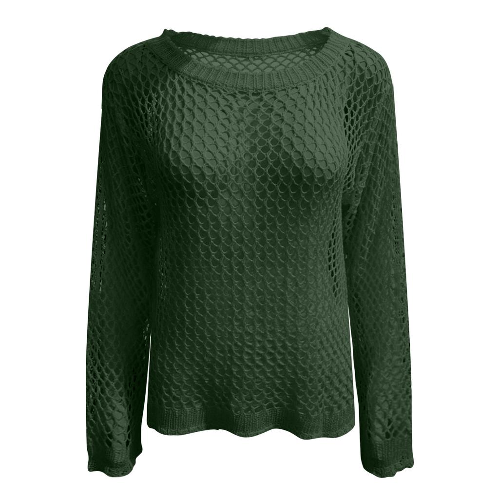 Women Casual Crochet Hollow Out Sweater Top Lightweight Knit Mesh Pullover Half Sleeve Beach Swim Cover Up Blouse