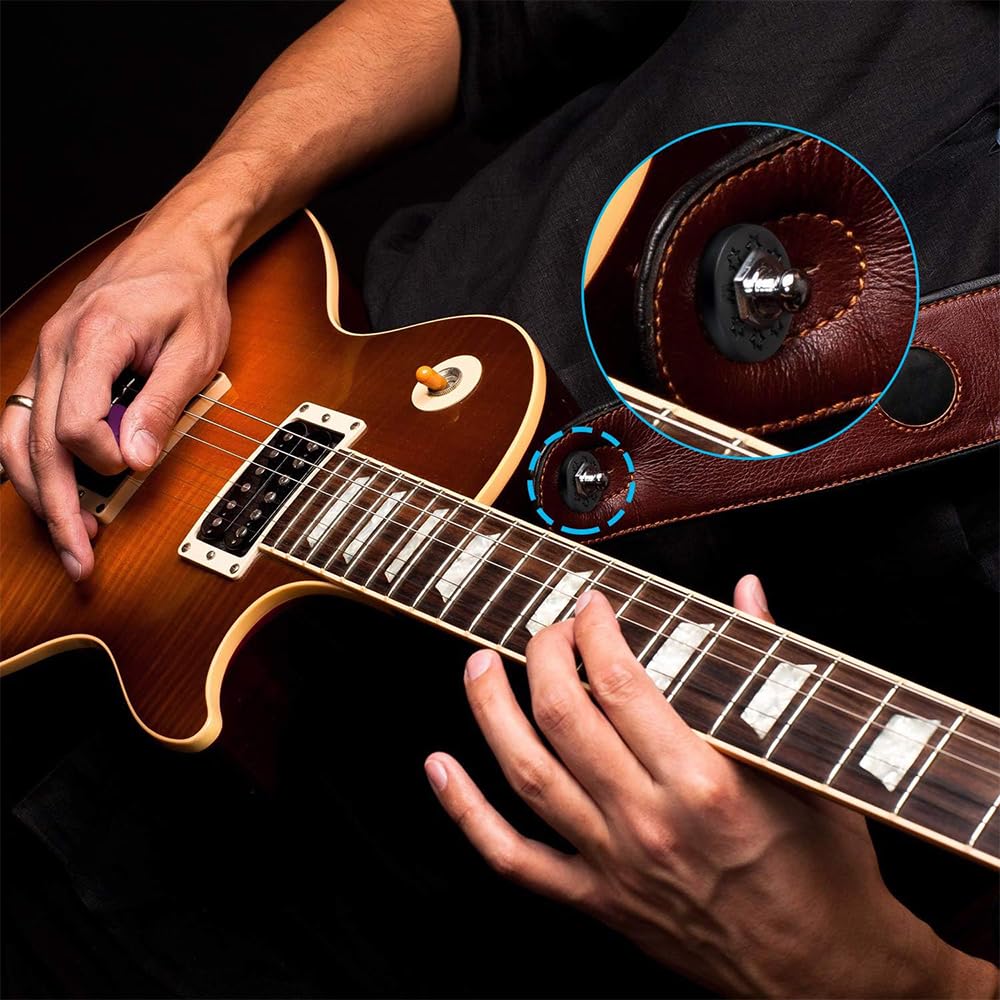 Guitar Strap Set of Musical Instrument Strap Strap Bass Locks, 10, Accessories, Anti-Drop Rubber, Locks, Guitar, (Black)